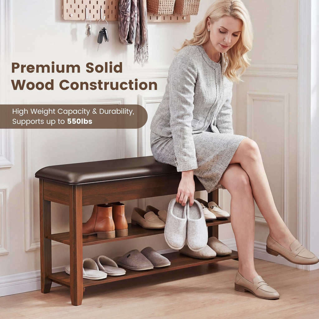 Solid Wood Entryway Shoe Rack Bench with Storage