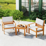 3-Piece Patio Furniture Set Acacia Wood Patio Bistro Set Outdoor Chat Conversation Table Chair Set Wood Chat Set with
