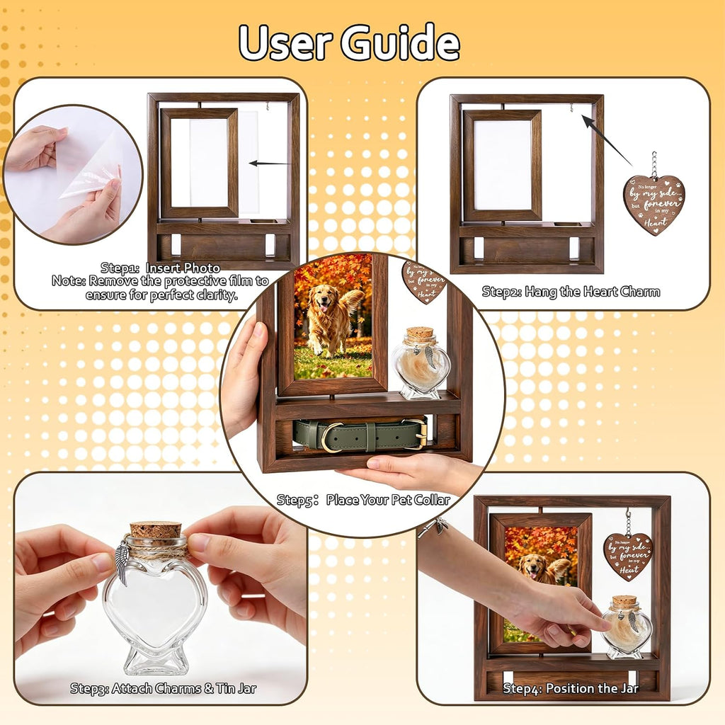 3 in 1 Dog Memorial Frame, Rotating Wood Frame with Fur Jar