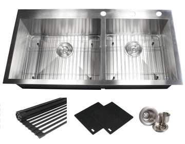 43 INCH (6040) Zero Radius Design 16 Gauge Topmount Drop In Over the Counter Large Double Bowl 5050 Stainless Steel