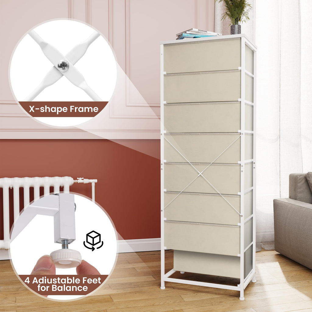 Fabric, 8 Drawer Tall Vertical Skinny Tower (Beige)