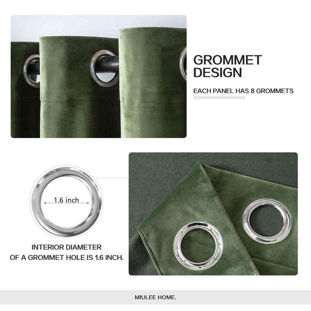Velvet Blackout Curtains Olive Green 52 x 96 Inch Length 2 Panels