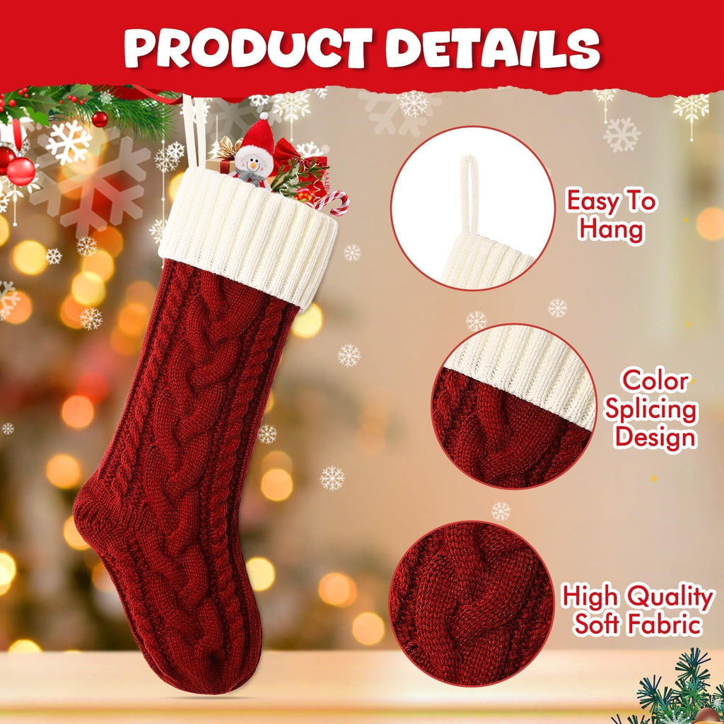 Christmas Stockings 18 Inches Classic Cable Knitted Set Large Classic Fireplace Hanging Stockings for Kids,Family