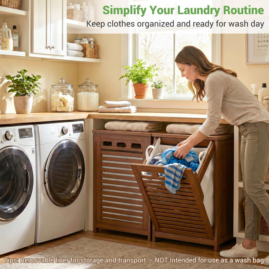 Bamboo Tilt Out Laundry Hamper Cabinet with 15.5 Gal Removable Bag, Walnut