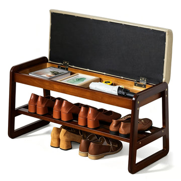 Solid Wood Shoe Rack Bench with Flip-Top Storage, Gray, 31.5"