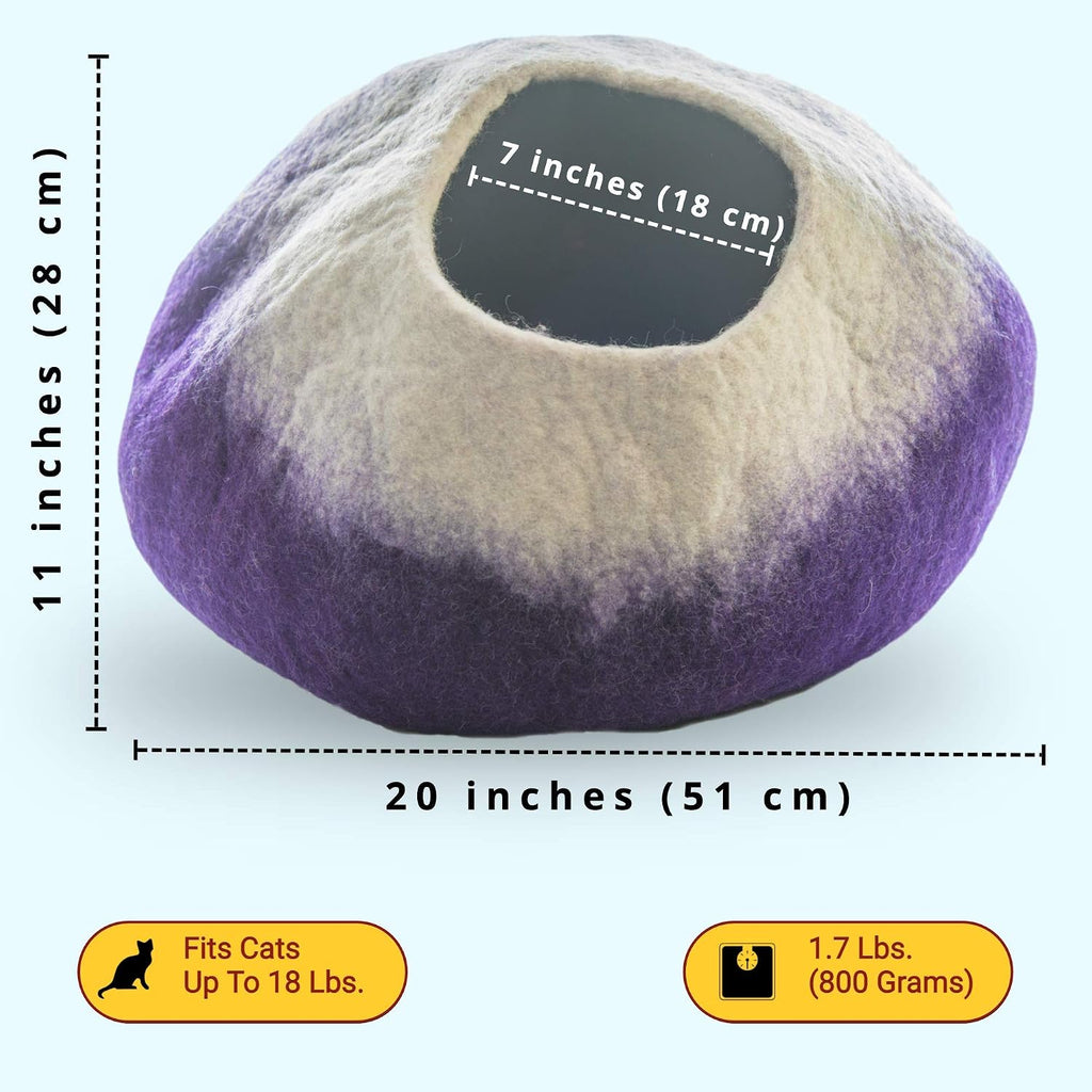 Premium Wool Cat Cave Bed (Large) | with 100% Natural Merino Wool | Eco Friendly Felt Cat Cave for Cats and Kittens