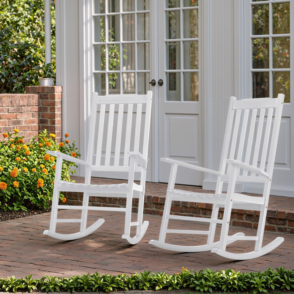 Acacia Wood Porch Rocking Chairs Set of 2 (White)