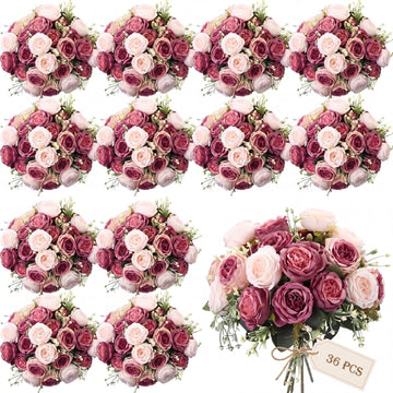 Artificial Peonies Flowers Fake Silk Peony Bouquet Faux Peonies Flowers Bulk for Decoration Vase Floral Arrangements - Set of 36