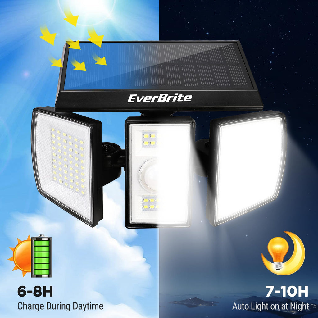 2PK Solar Motion Sensor Lights, 3 Heads, IP65 Waterproof Outdoor