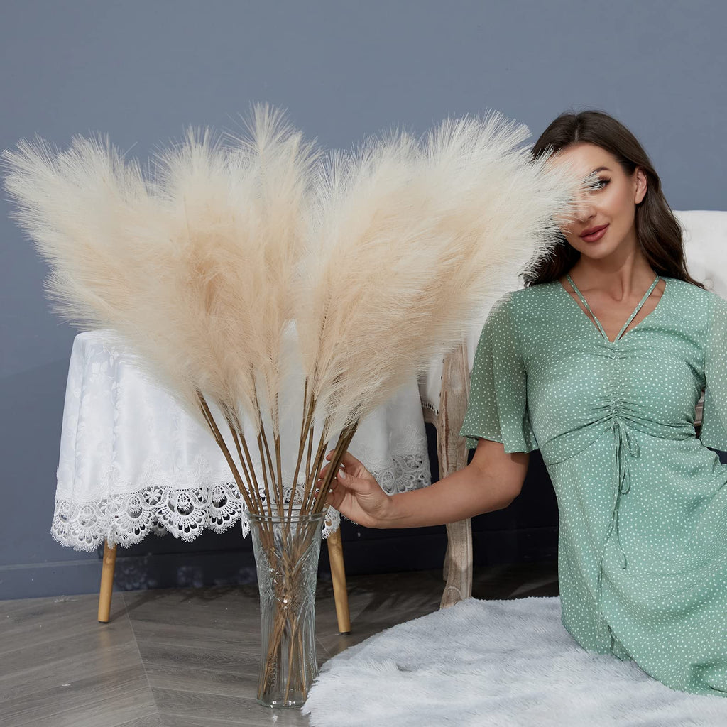 8 PCS 38"/3.1FT Large Artificial Pampas Grass Branches(Cream/Beige)