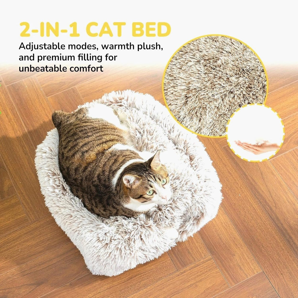 Cat Bed, Cat Cave for Indoor Cats, Soft Cat Dome, Self-Warming 2 in 1 Foldable Pet Cat House with Washable Cushioned