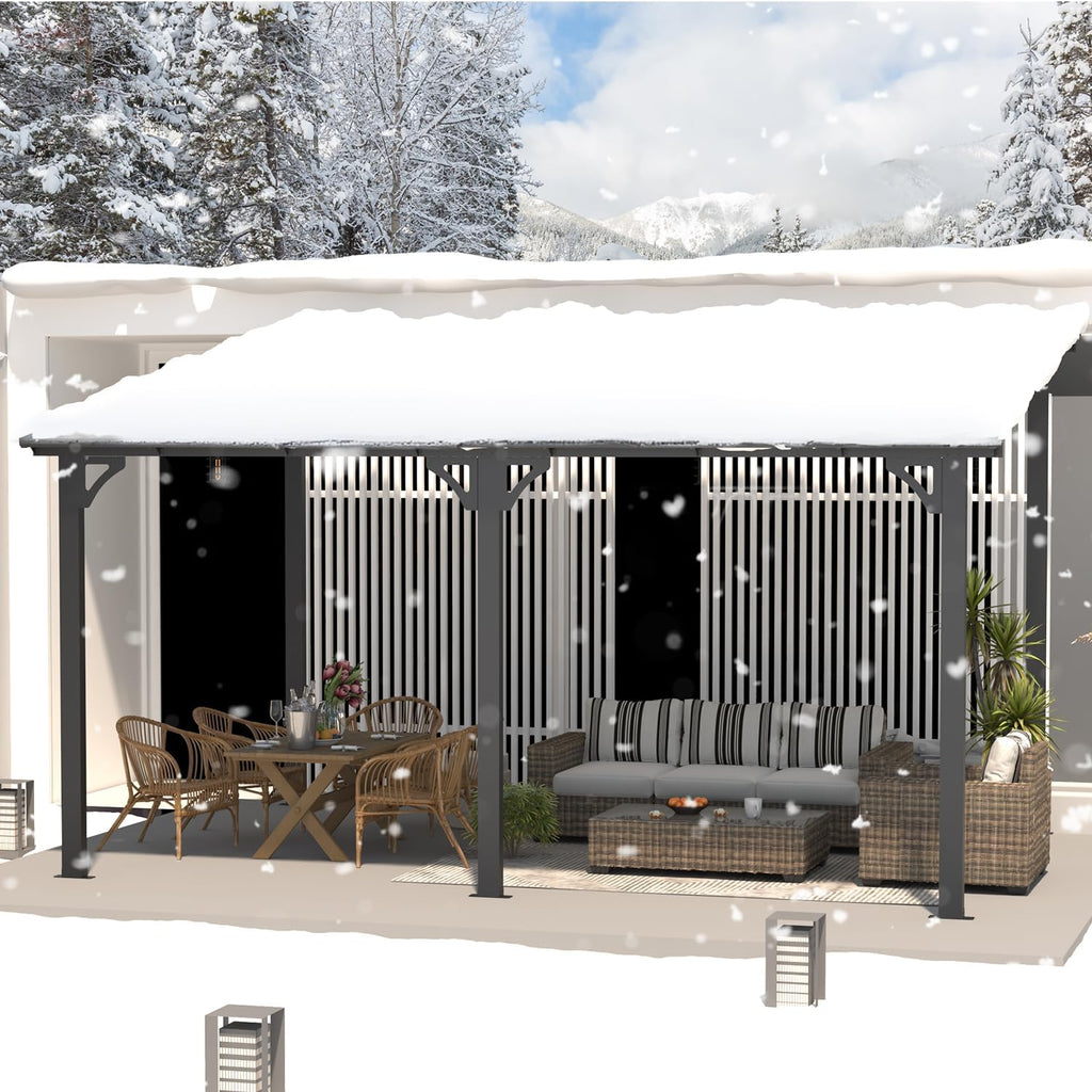 14' x 10' Gazebo for Patio, Hard Top Lean to Gazebo Pergola with Roof (140 Sq.Ft Shaded)