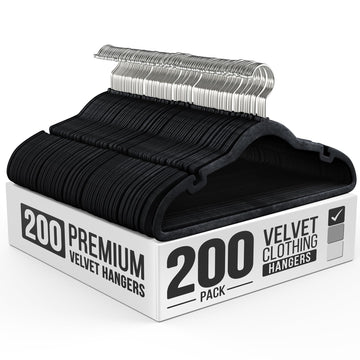 200 Pack Velvet Hanger for Shirt Pants Dresses Skirts Suits Jackets - Slim Space Saving Design - Standard Coat Hanger