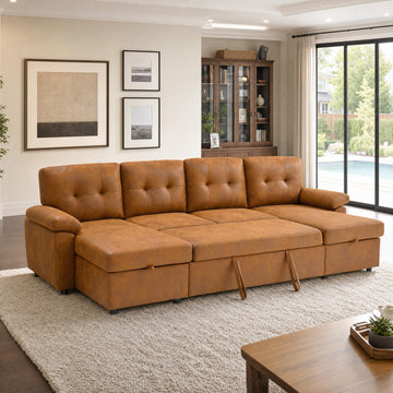 U Shaped Sectional Sofa Bed with Pull Out Sleeper Couch Bed
