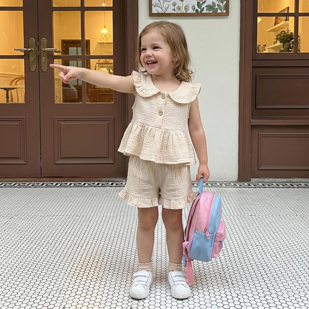Toddler Baby Girl Summer Clothes Bubble Cotton Outfits Sleeveless Ruffle Tank Top Shorts Cute Clothing Set