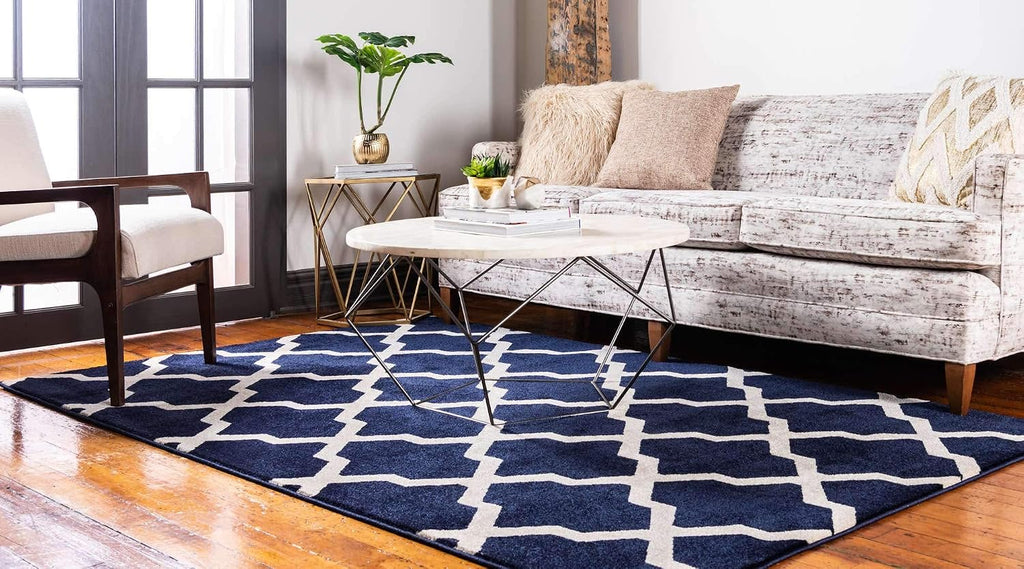 Trellis Collection Area Rug - San Antonio Rectangle, Navy Blue/ Beige)