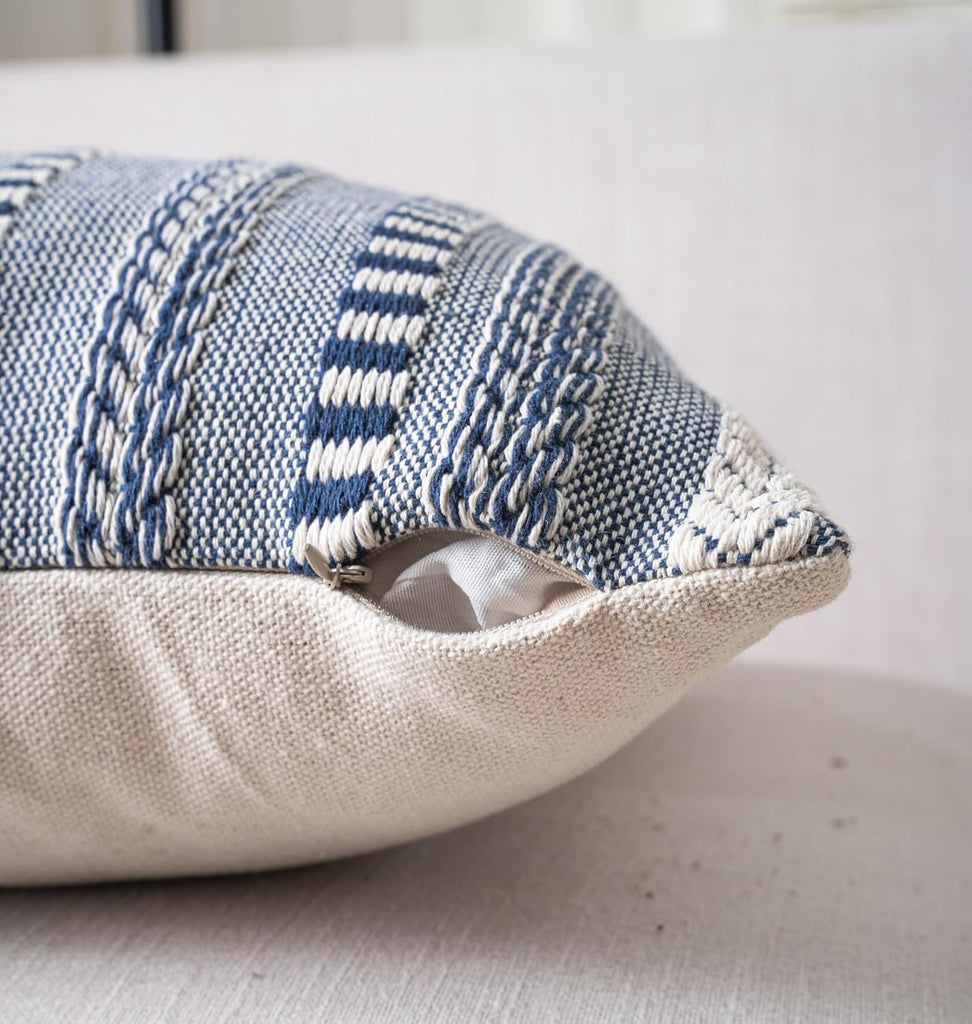 Boho Throw Pillow Covers 18x18 Inch Set of 2, Farmhouse Decorative Couch Pillow Cases, Navy Blue Accent Pillows of