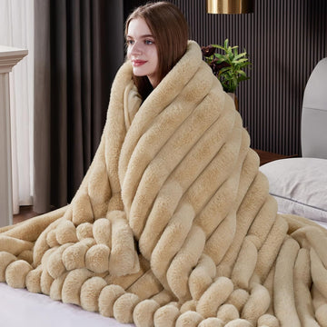 Faux Fur Throw Blanket, 1000GSM Thick Fluffy Fur Throw, 90"X104" | Plush Cozy Luxury Striped Faux Fur Blanket, Warm
