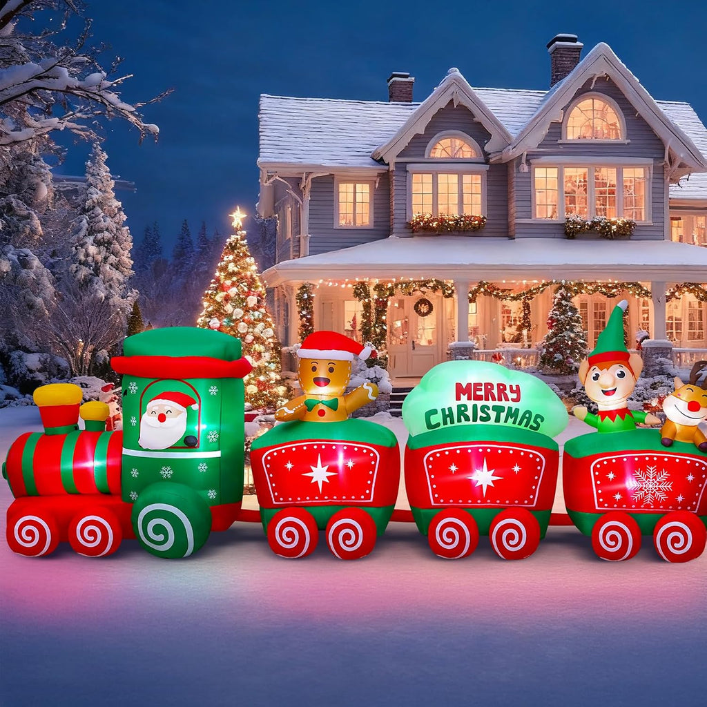 12FT Christmas Inflatables Train Decorations for Outdoor Lawn, Garden, Yard