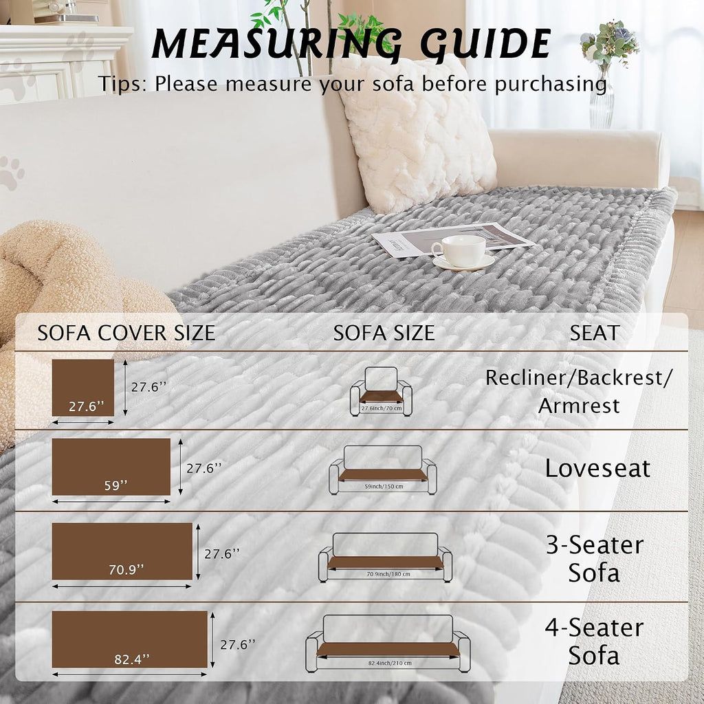 100% Waterproof Fuzzy Couch Cover for Dogs Light Grey 27.6"x59"