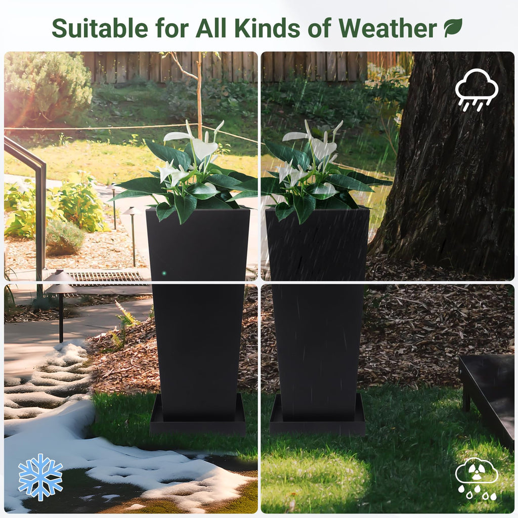 26" Metal Tall Outdoor Planters Set of 2, Durable & Wealtherproof