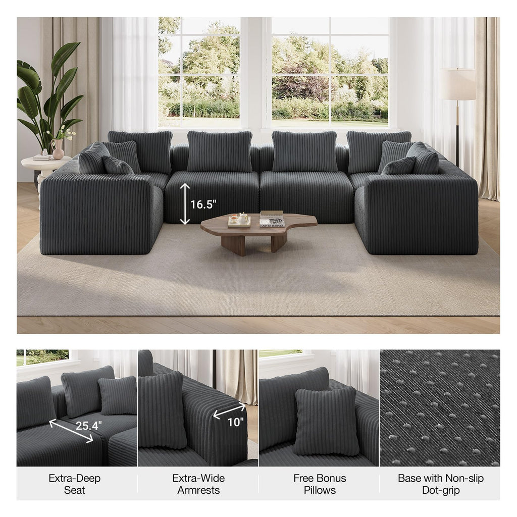 141" Modular Sectional Sofa, U Shape Oversized Sectional Couch, Modern Cloud Design with Smarts Coil Support