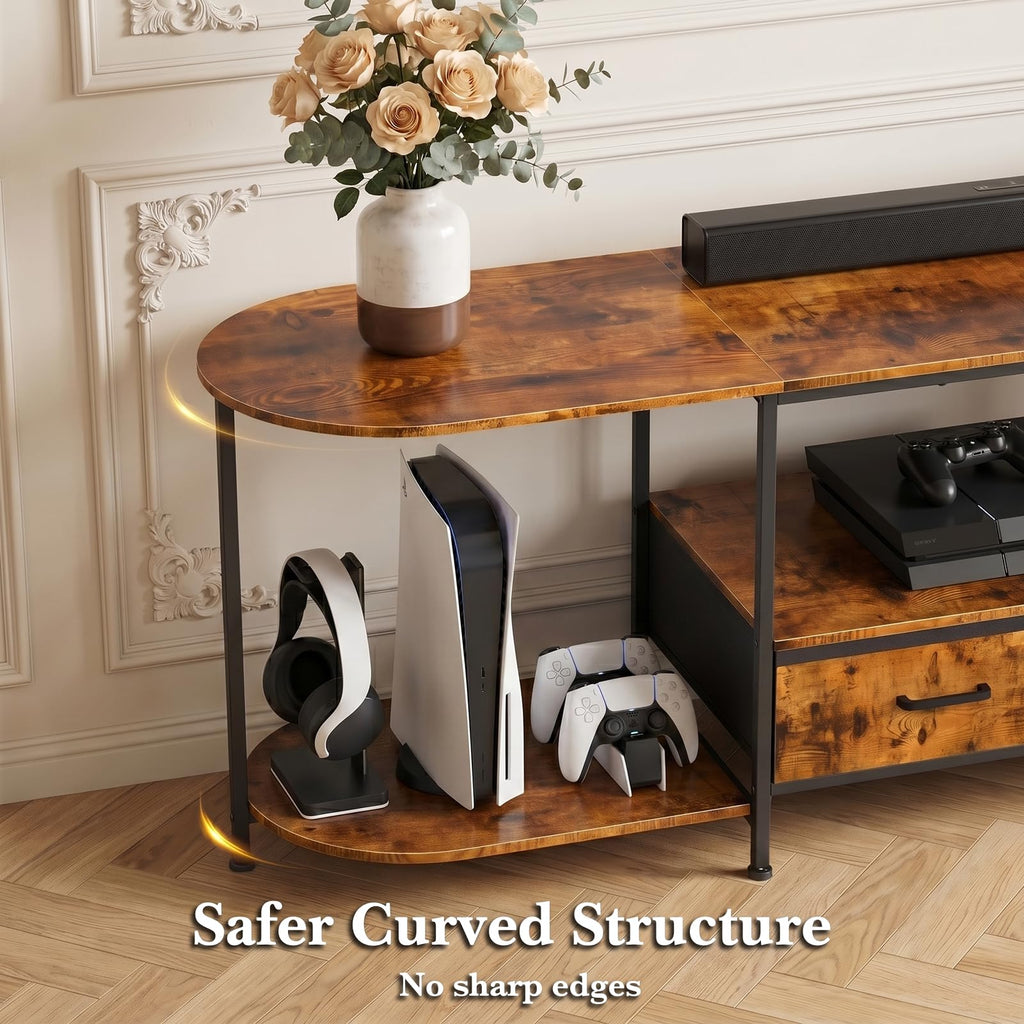 70.8" TV Stand for TVs up to 75 Inches, Curved Edge Media Console & Entertainment Center with 2 Fabric Drawers