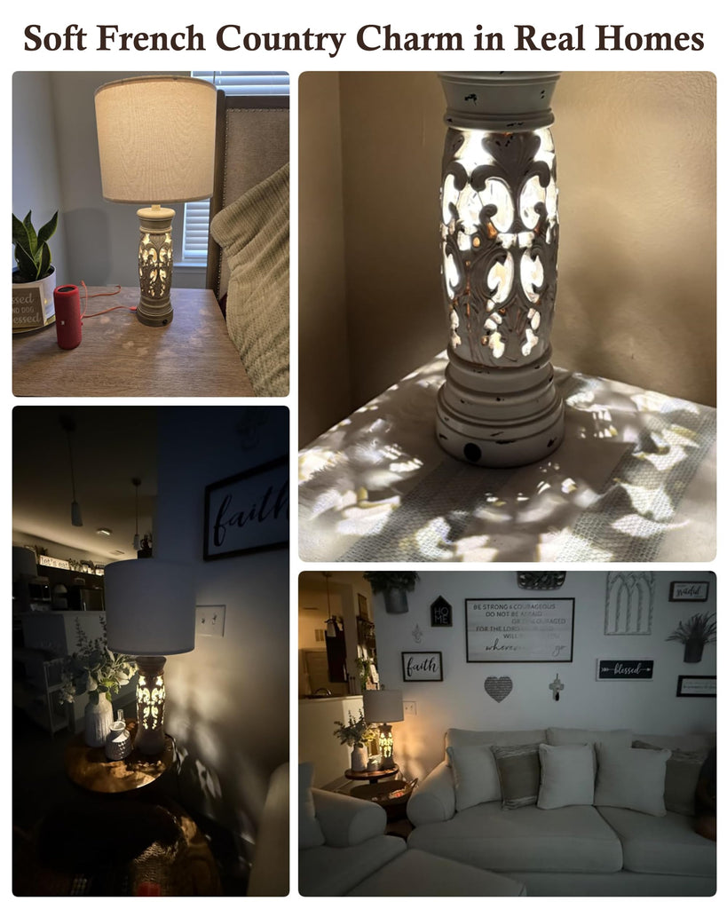 27.25"Farmhouse Table Lamps Set of 2 with Night Light, Rustic Bedside Lamp