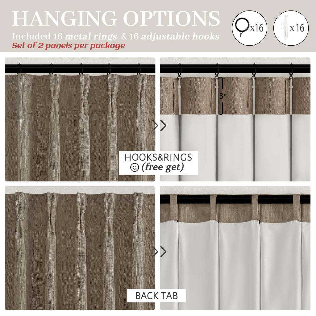 Linen Blackout Extra Short Kitchen Curtains 45 Inch Length, Memory Trained Pinch Pleated Thermal Small Cafe Curtain