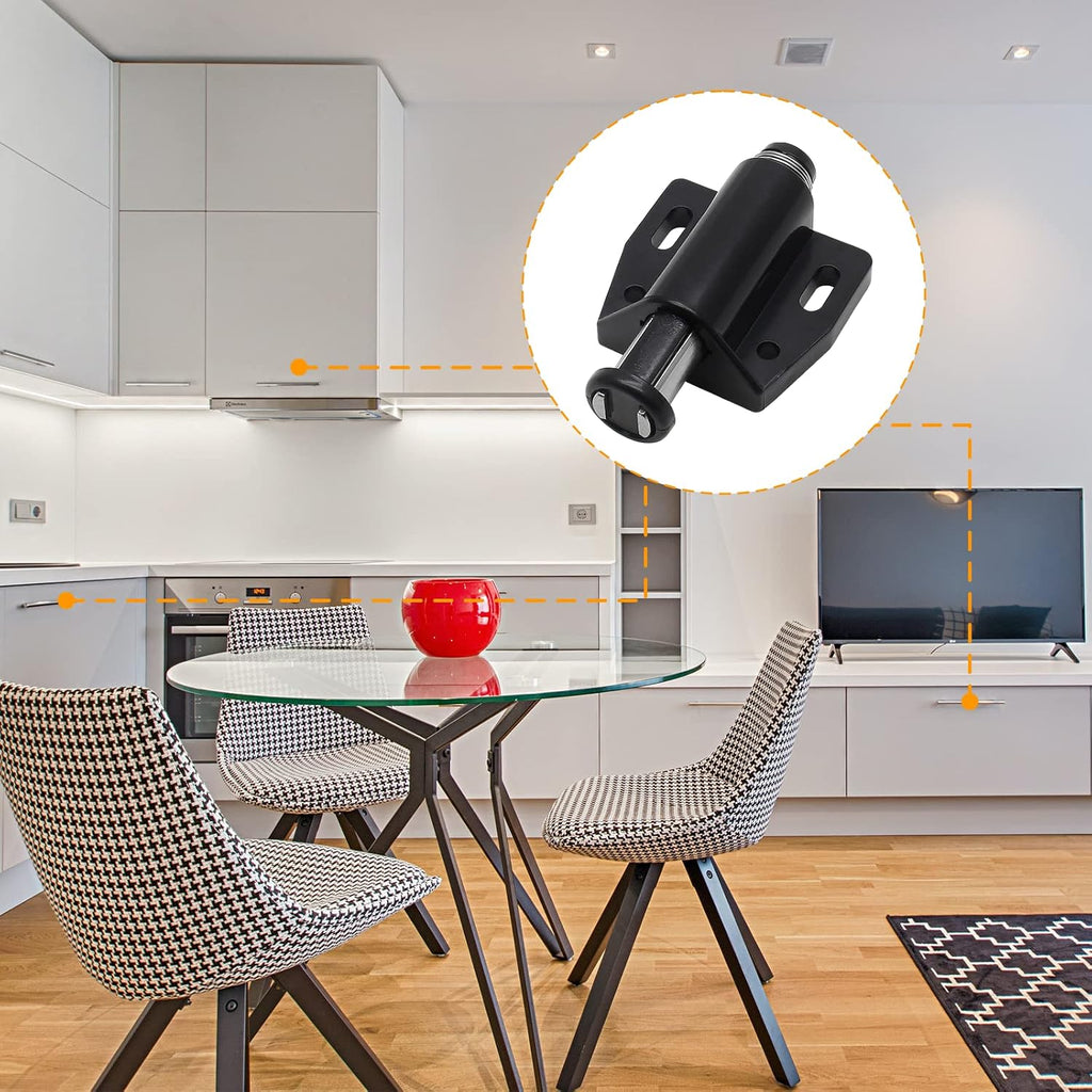 8 PCS Magnetic Touch Latch, Black Push Open Cabinet Door Latches and Catches Magnetic Pressure Touch Release with Screws
