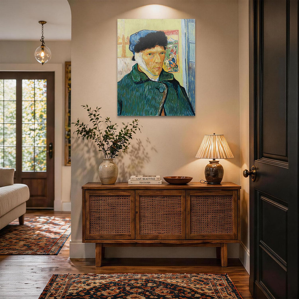 Self-Portrait with Bandaged Ear by Van Gogh - Canvas Wall Art Framed Oil Painting Reproduction, High-Definition