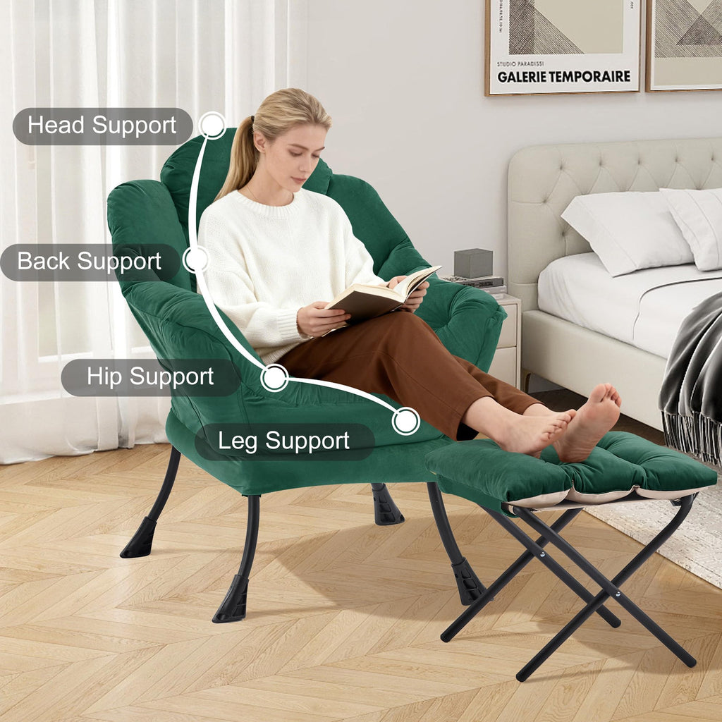 Lazy Chair with Ottoman, Lounge Reading Chair for Adults, Modern Upholstered Accent Armchair with Foot Stool, Leisure