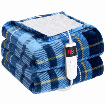 Heated Blanket Electric Twin, Soft Flannel Heating Blanket with 8 Hours Auto Off 10 Fast Heating Levels Machine