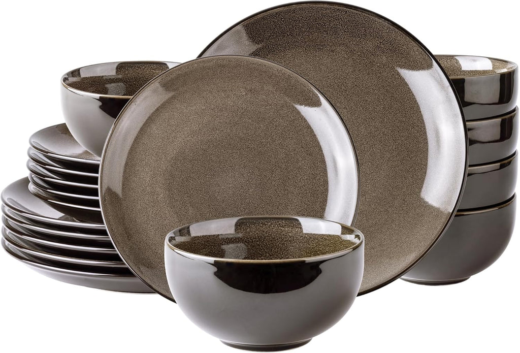 Ceramic Dinnerware Sets for 6,Stoneware Plates and Bowls Sets,Handmade Reactive Glaze Dishes Set,Chip Resistant and