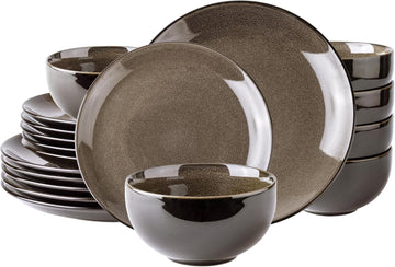 Ceramic Dinnerware Sets for 6,Stoneware Plates and Bowls Sets,Handmade Reactive Glaze Dishes Set,Chip Resistant and Scratch Resistant | Oven&Dishwasher & Microwave Safe-Chestnut(18PCS)