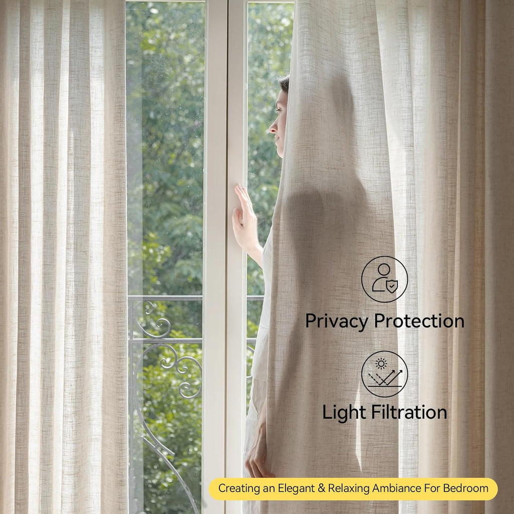 Liz Pinch Pleated Linen Curtains 84 Inches Long - Light Filtering Curtains, Semi Sheer Window Curtains, Luxury Pinch