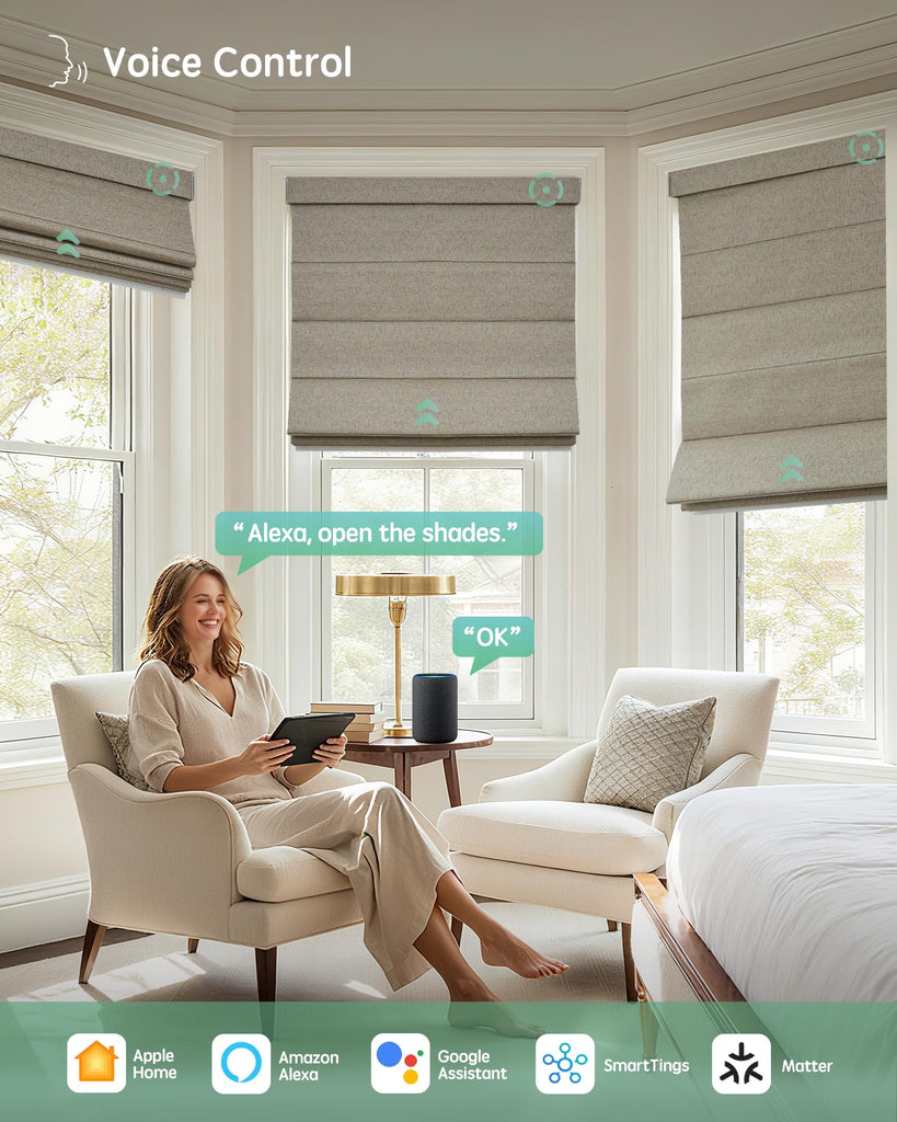 Motorized Roman Shades with Remote, Custom Smart Roman Window Blinds