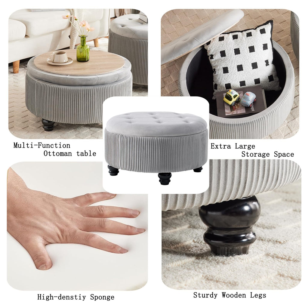 24Inch Round Storage Ottoman Coffee Table
