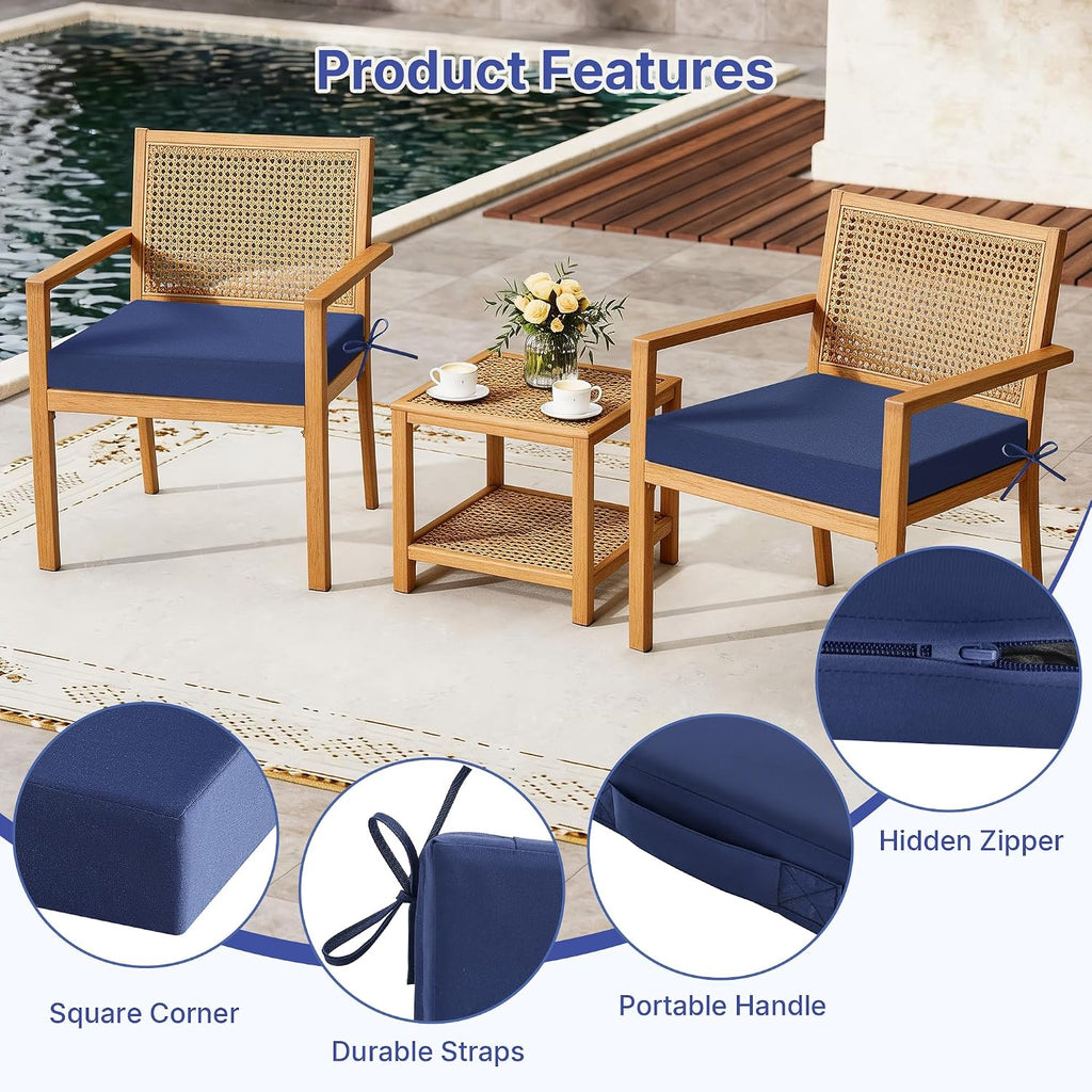 Outdoor Chair Cushions Set of 4 for Outdoor Patio Furniture, Waterproof Patio Seat Cushions with Handle & Ties, 3