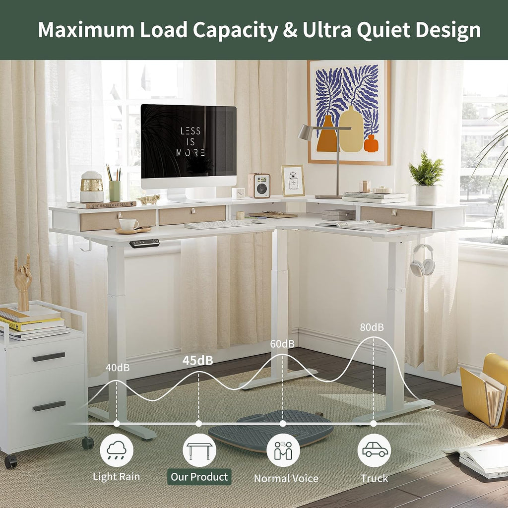 Triple Motor 63" L Shaped Standing Desk with 3 Drawers, Electric Standing Gaming Desk Adjustable Height, Corner Stand