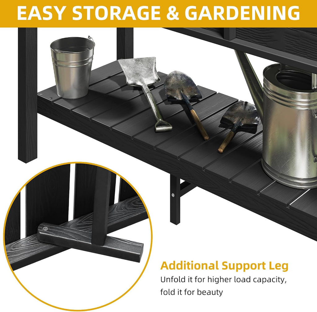 48x18x30in Raised Garden Bed Kit, HDPE Planter Box Stand, Poly Wood Weather-Resistant Planter Box with Legs & Storage