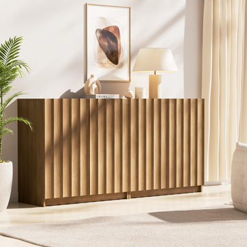 Modern Buffet Cabinet with Storage, 63" Wide Fluted Arched Sideboard Cabinet with Adjustable Shelves, Wooden Modular