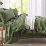 Queen Comforter Set 7 Pieces, Olive Green Seersucker Bed in a Bag with Comforter and Sheets