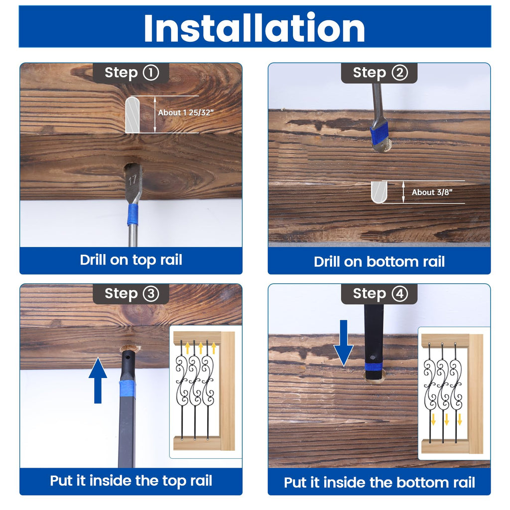 5 Pack 44" S Scroll Hollow Iron Balusters WT03