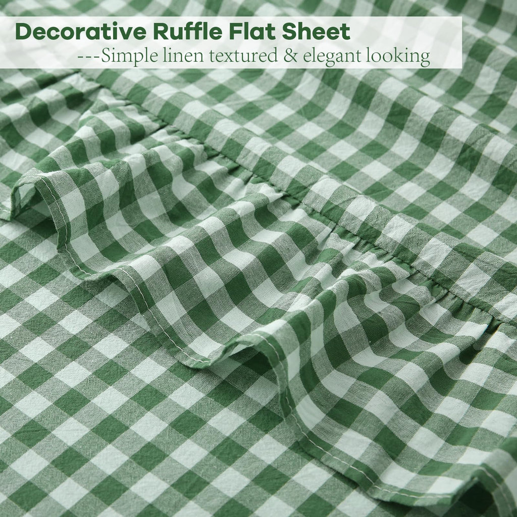 Green White Gingham Ruffle Sheets 4-Piece Set