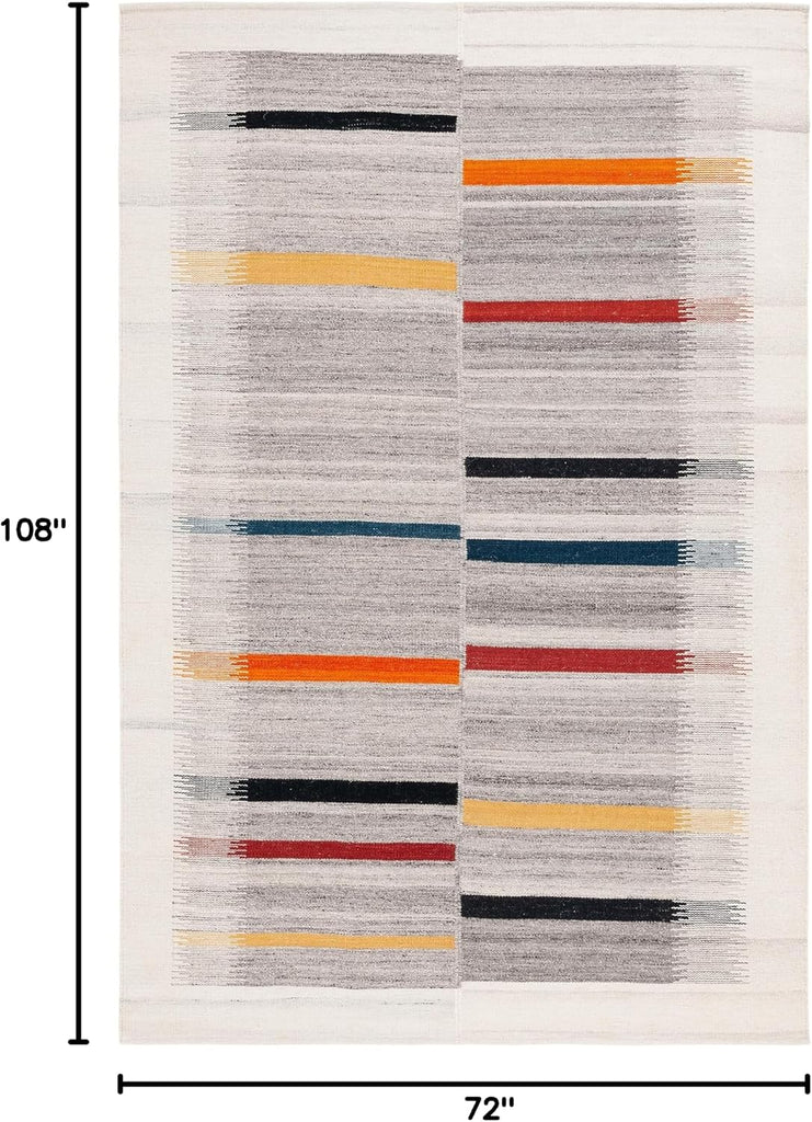 Kilim Collection Area Rug, Ivory & Grey, Handmade Flatweave Wool, Boho Southwestern Design, Ideal