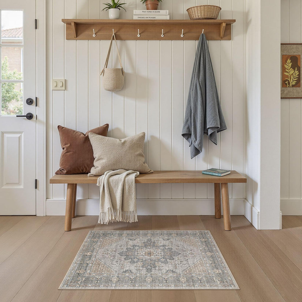 Area Rug 2x3 Doormat - Washable Vintage Oriental Farmhouse Soft Thin Indoor Carpet Bedroom Hallway Entryway Kitchen
