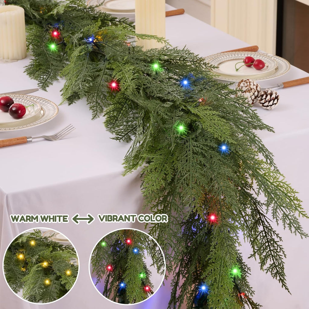 9 FT 1Pcs Prelit Realistic Faux Pine Cedar Garland for Christmas Decor Home