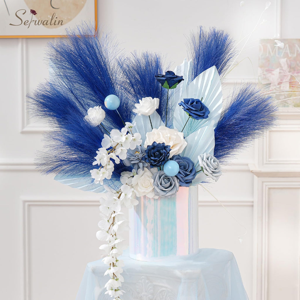 6PCS 17.7 Inch Royal Blue Artificial Pampas Grass Decor