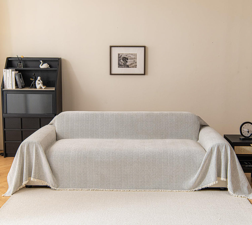 Couch Cover Sheet Blanket for 4 Seater Oversized Sofa Sectional, Machine Washable Chenille Slipcover, L Shape